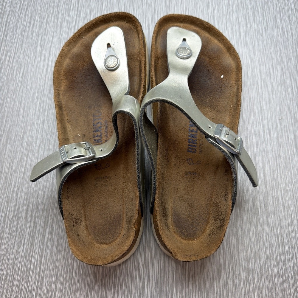 Birkenstock Gizeh Metallic Silver Thong Sandals Womens EU 38 US 7 Comfort - Picture 8 of 10